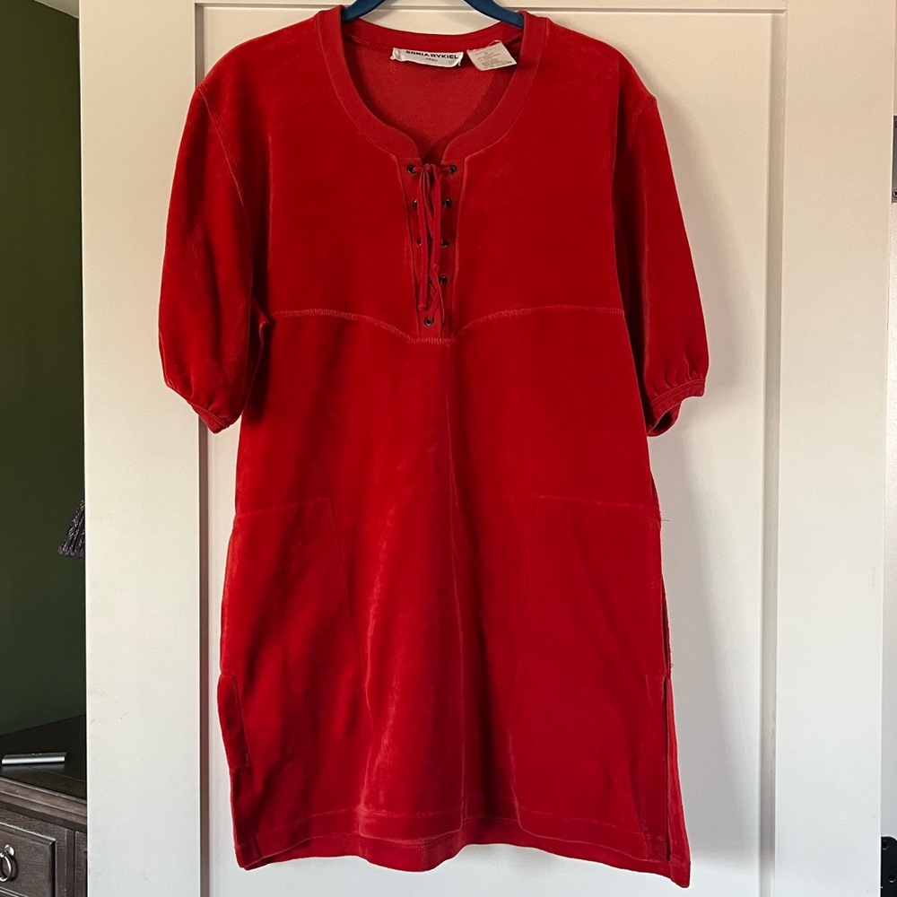 Sonia Rykiel red lace-up velour tunic dress